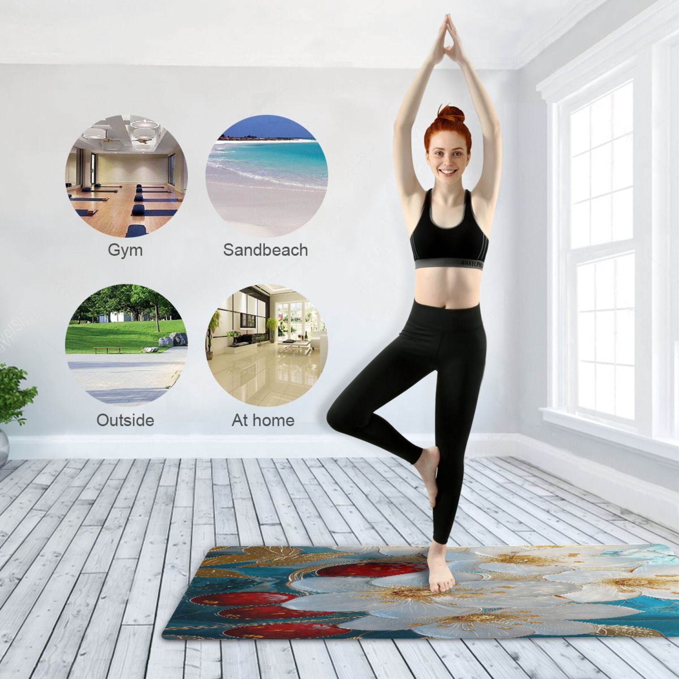 BZSMCE Yoga Mat Women Glass Flowers with Gold Accents Fitness Mat