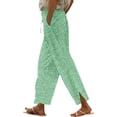 thumbnail image 2 of Wutalume Women's Striped Straight Leg Pants - Elastic Waist Loose Fit Cotton Linen Casual Trousers, Comfortable for Daily,Green L, 2 of 7