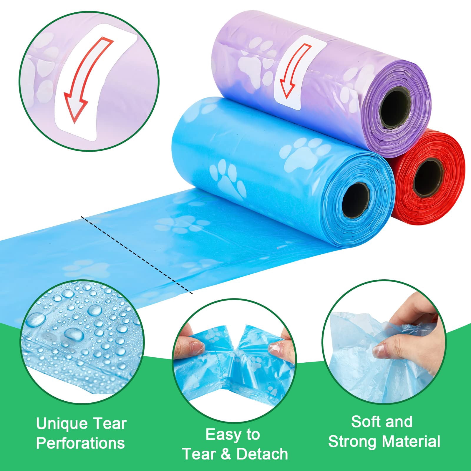 3000 Counts 200 Rolls Dog Poop Bag Plastic Waste Bags Disposable For Doggie Pets Outdoor Walking Travel Mixed Colors(paw Print Style)