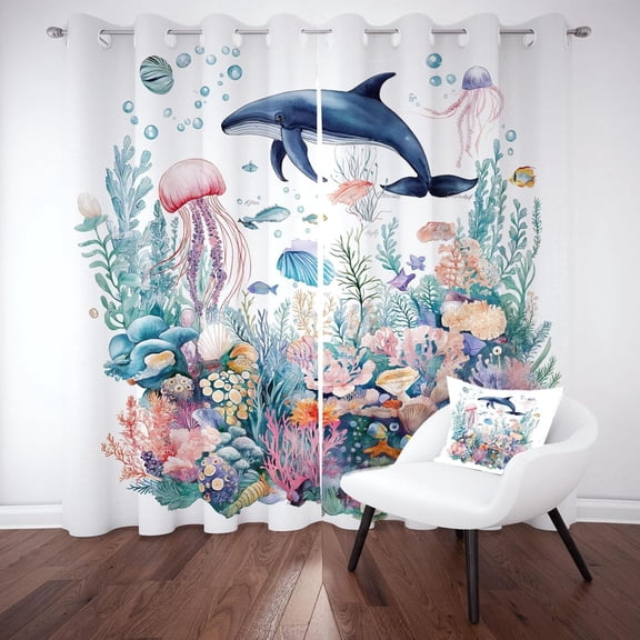 Underwater World Curtains For Living Room, Ocean Sea Animal Drapes , Marine Life Curtains Blackout, Grommet Thermal Insulated Drapes For Bedroom Office 52"W x 63"L (Pack of 2)