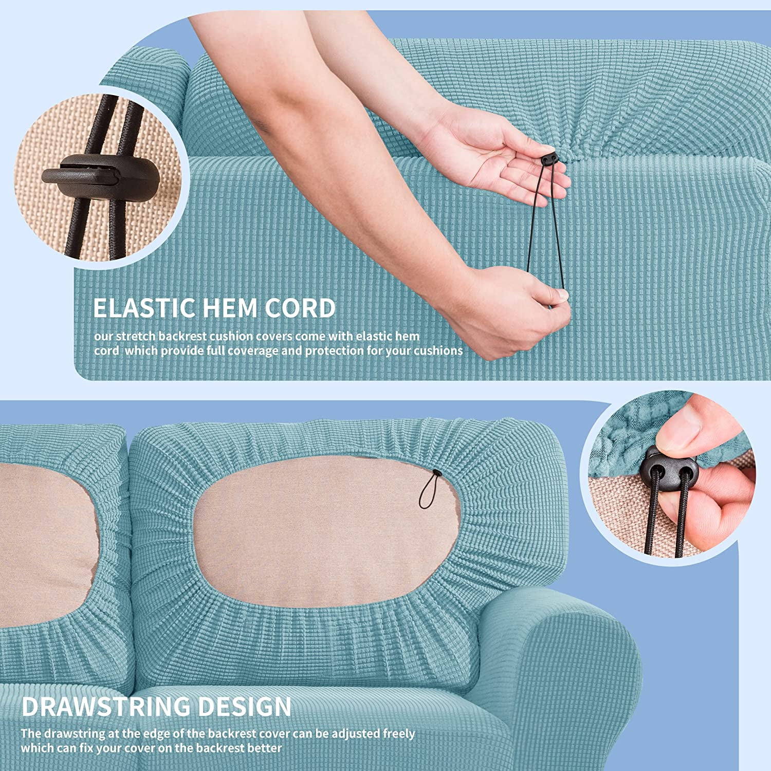 Subrtex Sofa Slipcover Sets 9 Pieces Stretch Couch Cover Backrest Cushion Covers (Oversized Sofa, Steel Blue)