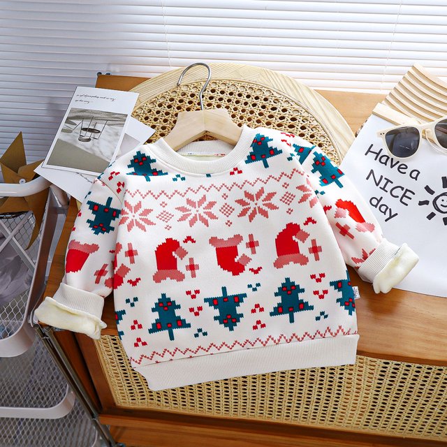 Kids Sweater Autumn Winter Plush Velvet for Thicken Printed Sweatshirts Casual Children Clothing Pullover OutwearChristmasGifts