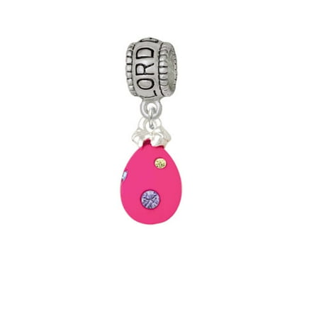 Easter Egg Bead - Hot Pink Easter Egg with Color Crystal Dots - Lord Guide Me Charm Bead