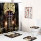 thumbnail image 1 of Juego de cortinas de ducha de Halloween para baño, 4 piezas de Halloween con alfombras antideslizantes, tapa de inodoro, alfombrilla de baño, cortina de ducha (coche de terror), decoración de baño del Día de Todos los Santos con 12 ganchos Rojo Verde, 1 of 5