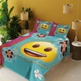 thumbnail image 2 of Ambesonne Emoji Fitted & Top Sheet Set with Shams, Asian Flora Chinese Themed, Turquoise Mustard and Red, 2 of 5