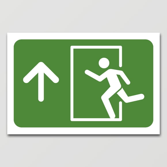 Señal de seguridad y protección civil: "Salida de emergencia por la parte superior", en verde. Plástico estireno calibre 40, interiores, 15x20 cm. Señalamiento, Cartel, Letrero cuadrado, Señalización.
