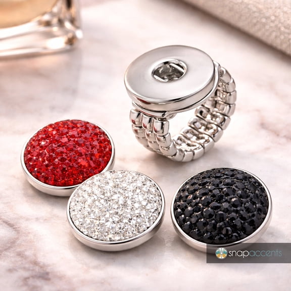 Snap Jewelry Set - 3 Snap Charms, 1 Silver Stretch Ring Bundle, Fits 18MM 20MM Ginger Charm Buttons