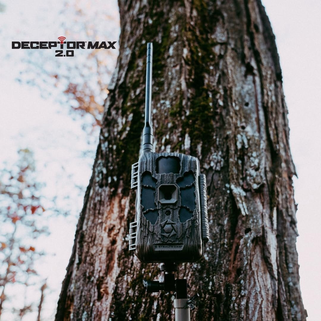 Stealth Cam Deceptor Max 2.0 Dual-Core Cellular Trail Camera  40MP Photos, 1440P Video w/Audio, NoGlow IR, 100ft Detection, GPS & DualSIM  Includes SD Card and Cleaning Cloth 2PK
