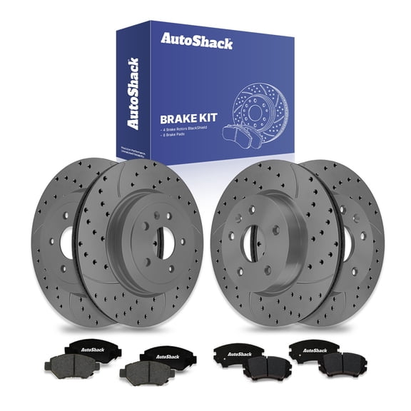 AutoShack Front Vented & Rear Vented Drilled & Slotted Coated Brake Rotors Black Matte Finish   Ceramic Pads 12-PC Brake Kit Replacement for 2010-2015 Chevrolet Camaro BlackShield