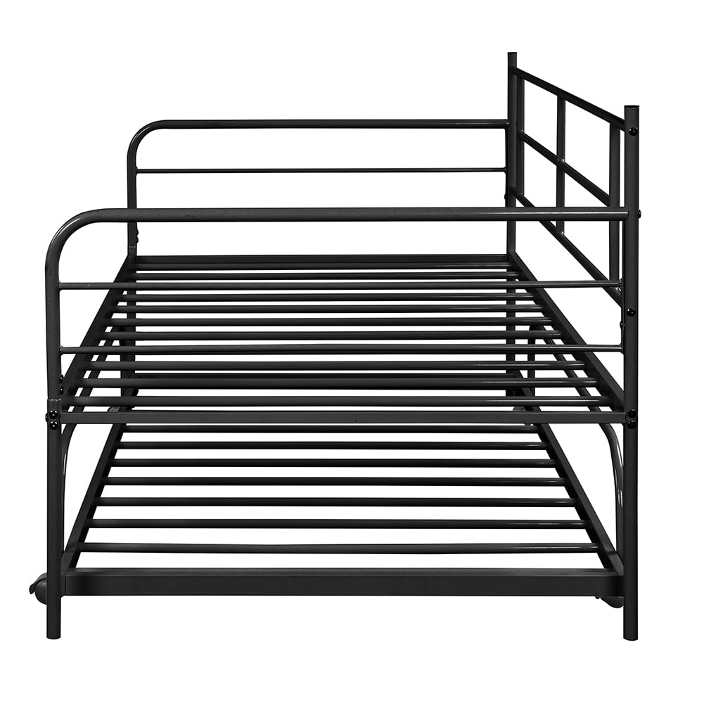 Resenkos Twin Size Metal Daybed with Trundle,Metal Bedframe for Kids/Teens/Adults,Black