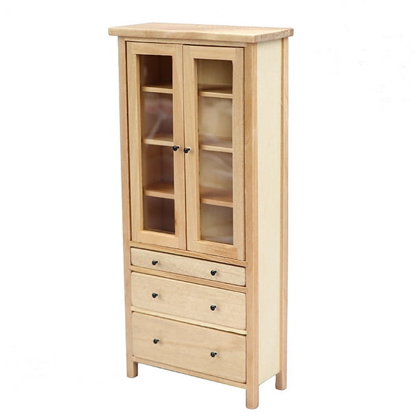 Vitrina de madera para muebles de casa de muñecas en miniatura a escala 1/12