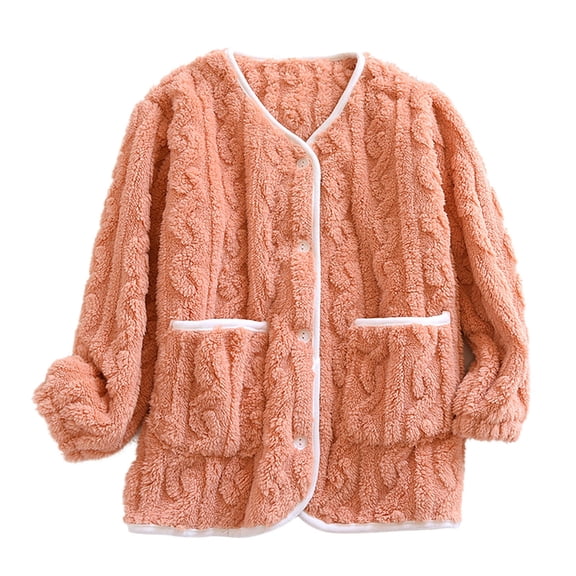 Bovxnpu Women's Pajama Tops Sleep Shirt, Women's Plus Size Winter Thickened Solid Color Button Down with Pockets Long Sleeve Fleece Lined Homewear Sleep Top Sleepwear Loungewear