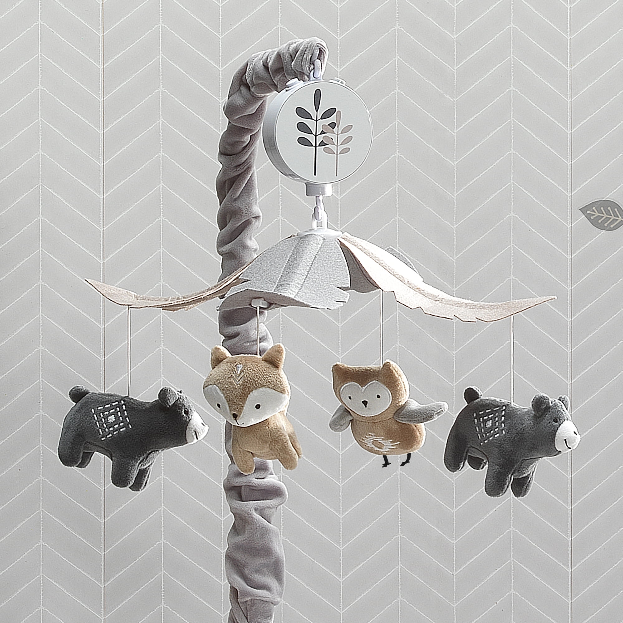 Lambs & Ivy Woodland Forest Gray/Tan Musical Baby Crib Mobile Soother Toy
