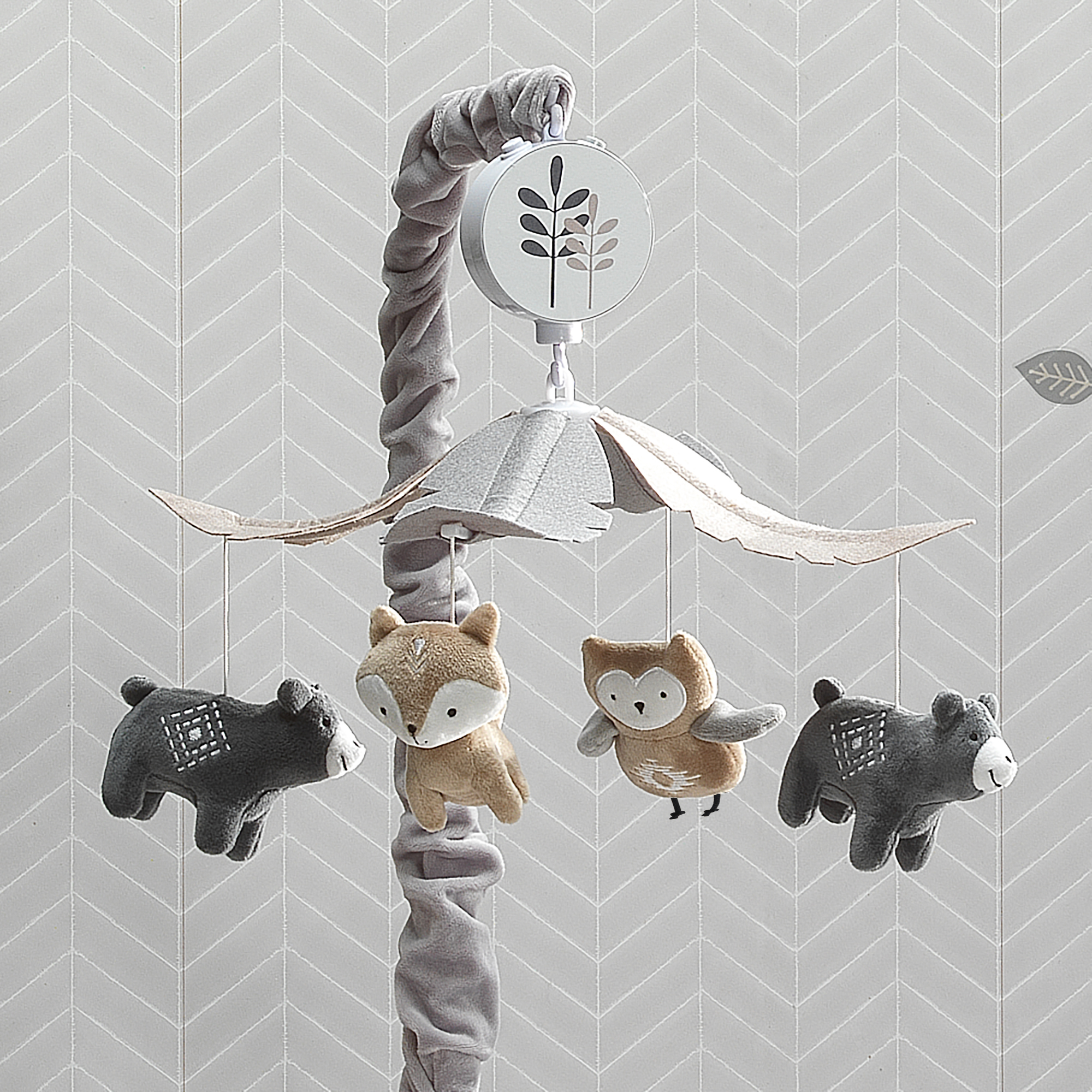 Lambs & Ivy Woodland Forest Musical Crib Mobile, Gray/Tan photo 5
