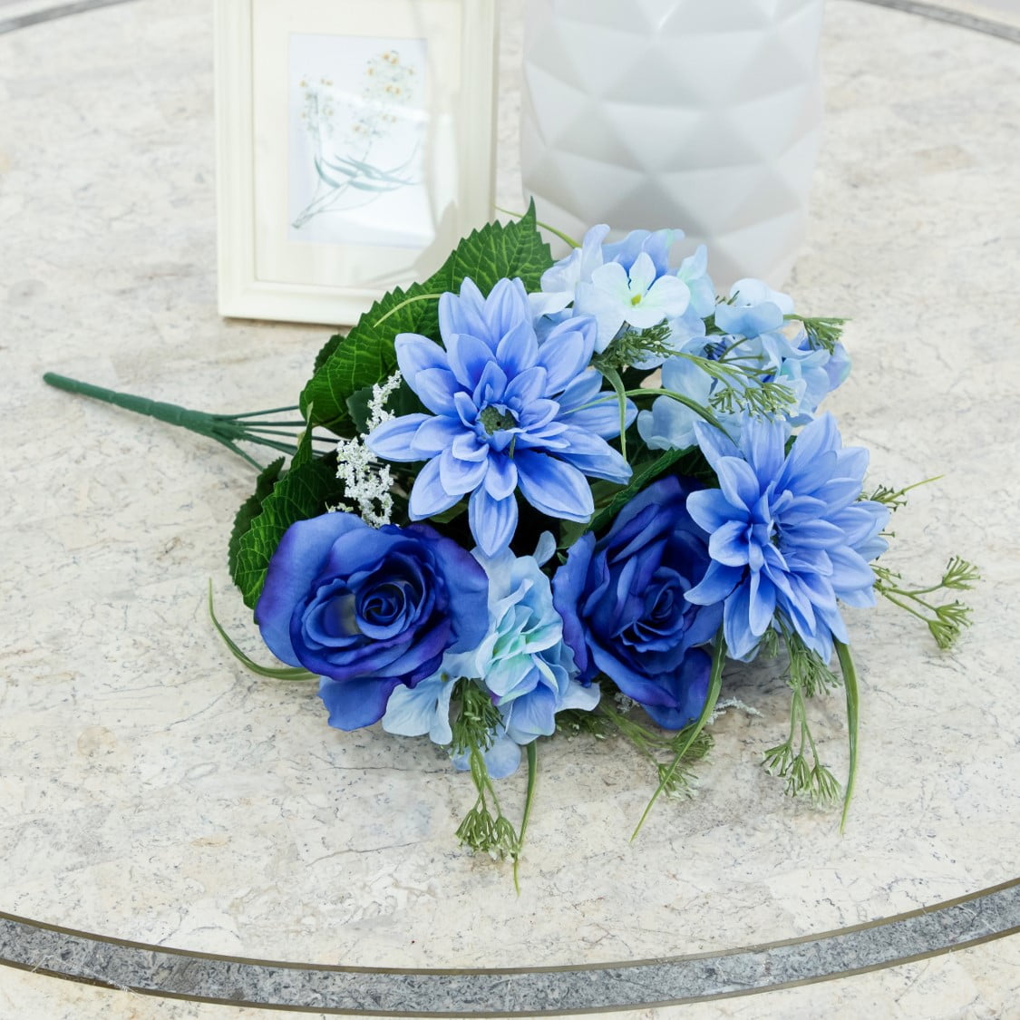 18-inch Artificial Silk Blue Roses & Dahila Mixed Summer Bouquet, for Indoor Use, by Mainstays