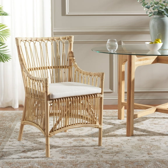 Safavieh Zorianna Bohemian Rattan Dining Arm Chairs, White / Natural