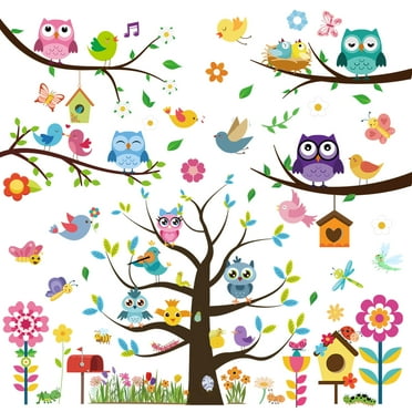 106 Pcs Window Decals Wall stickers Window Stickers, Flower Butterfly Tree Owl Bird Window Stickers for Glass for Summer Spring Decoration Home Baby Shower Decoration Party Supplies