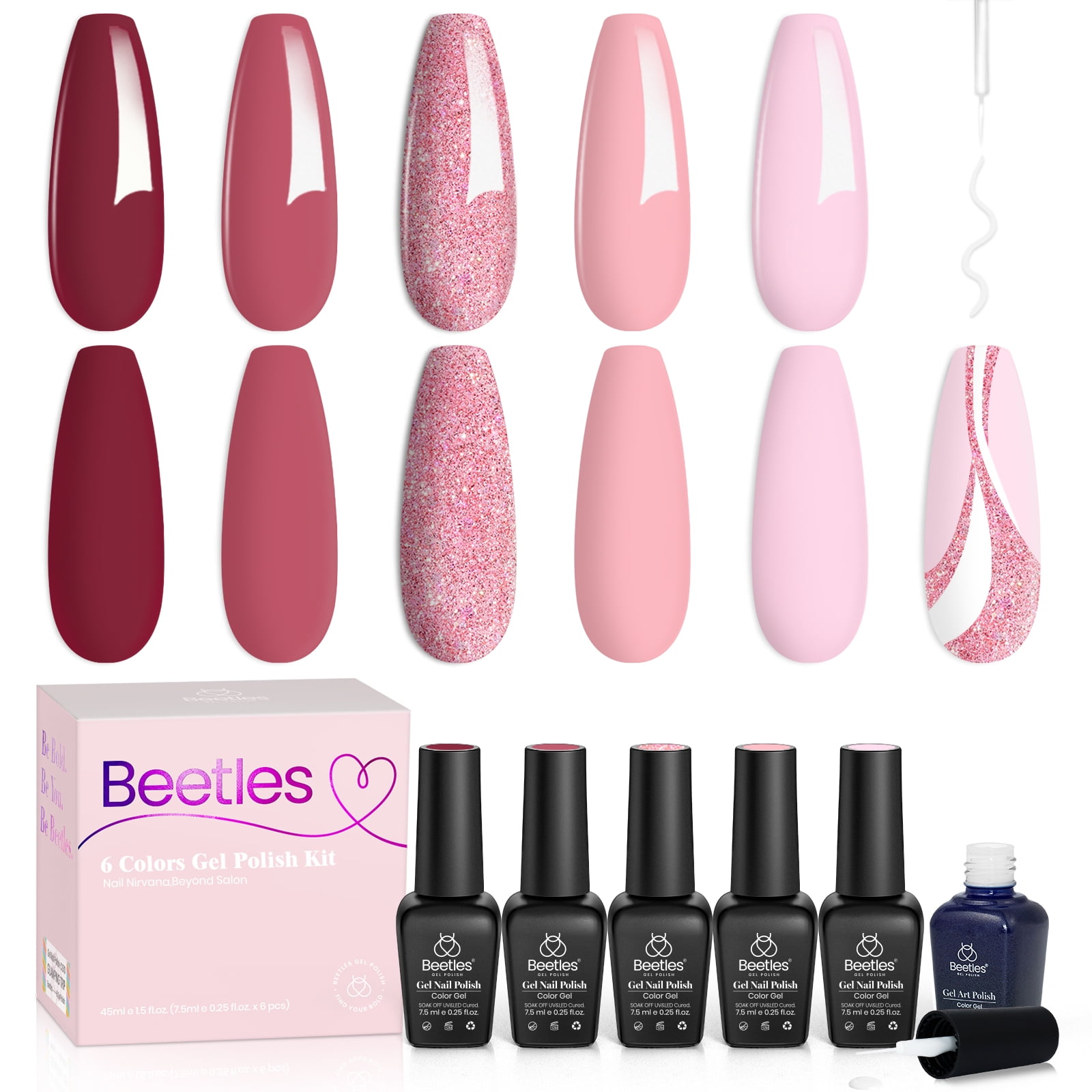 Beetles 6 Colors Gel Nail Polish Kit, City of Love Pink Red Rose