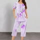 thumbnail image 4 of Pantalones de Mujer Casual Recortado Botón Suelto Ajuste Impreso con Manga Larga Superior, Diseño de Cuello de Jardín para el Uso Diario de Primavera, 4 of 5