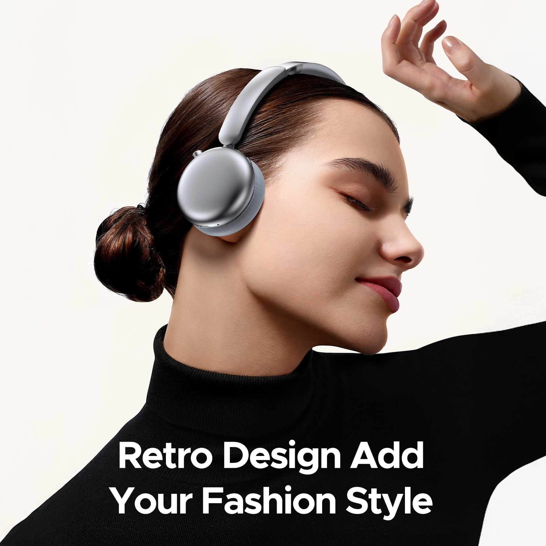 VEATOOL Mini Go Wireless Retro Headphones 100 Hours Playtime Bluetooth 5.4 Wireless ANC On-Ear Headphones LDAC Hi-Res Wireless Audio Lightweight Wireless On-Ear Headset 70S 80S Style Silver thumbnail 10