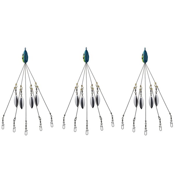 3X Aparejos de Paraguas de para Pesca de Pescadores de Bajo, Kit de Aparejos de SeñUelos de Natación de Pesca de Agua Dulce, Azul