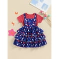 thumbnail image 3 of Nygoyerh Toddler Girls 4th of July Overall Skirts Sets Kids Solid Color Short Sleeve T-shirt with Stars Print Suspender Skirts 2Pcs Little Girls Sweet Summer Outfit 18M-6T, 3 of 9