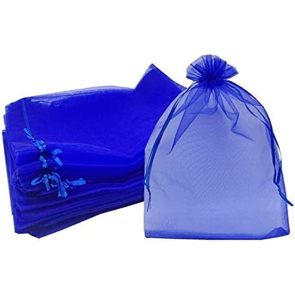 100pcs Sheer Organza Favor Bags 8 X 12 Large Organza Drawstring Bags (royal blue)