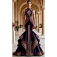 thumbnail image 2 of Women's Purple and Gold Mermaid Maxi Silhouette Evening Gown with Mock Neck and Sleeveless for Wedding Guest, Prom and Evening Party, 2 of 2