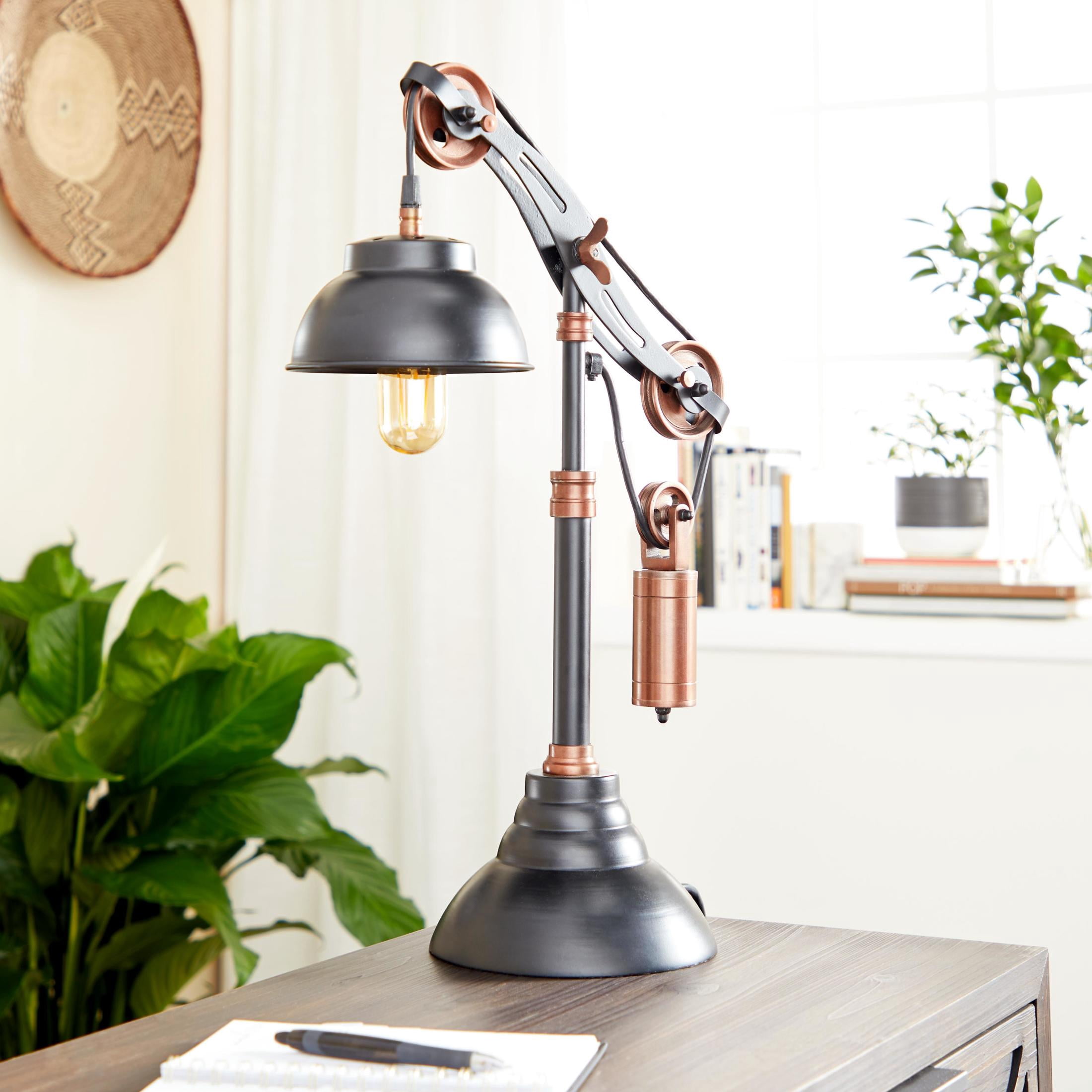 DecMode 24" Pulley Black Desk Lamp with Black Metal Shade