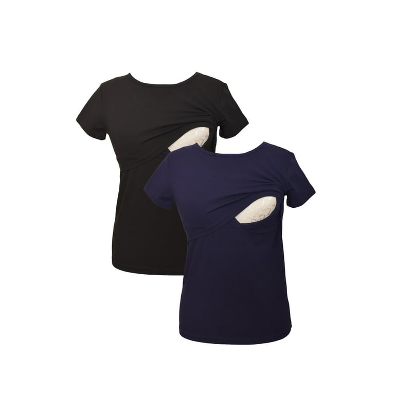 LVMA2500 - 2 Pack - 100% premium Cotton - Women short Sleeve Nursing  Maternity T-Shirt 2 Piece Set