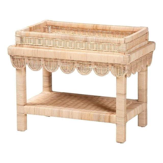 bali & pari Weyman Scalloped Rattan End Table with Removable Tray Top
