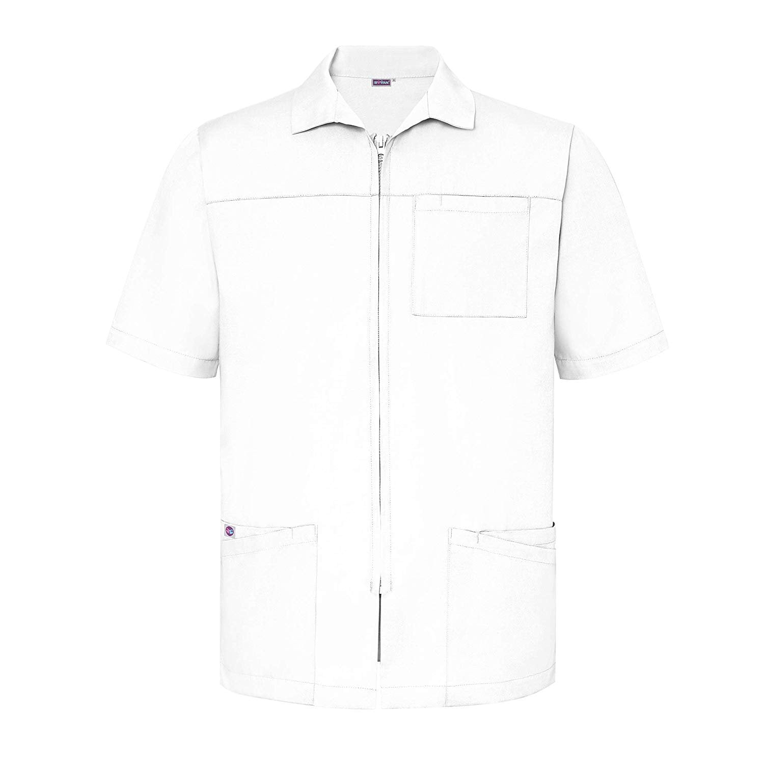 Sivvan Mens Zip Front Short Sleeve Scrub Jacket S8308 WHT 3X