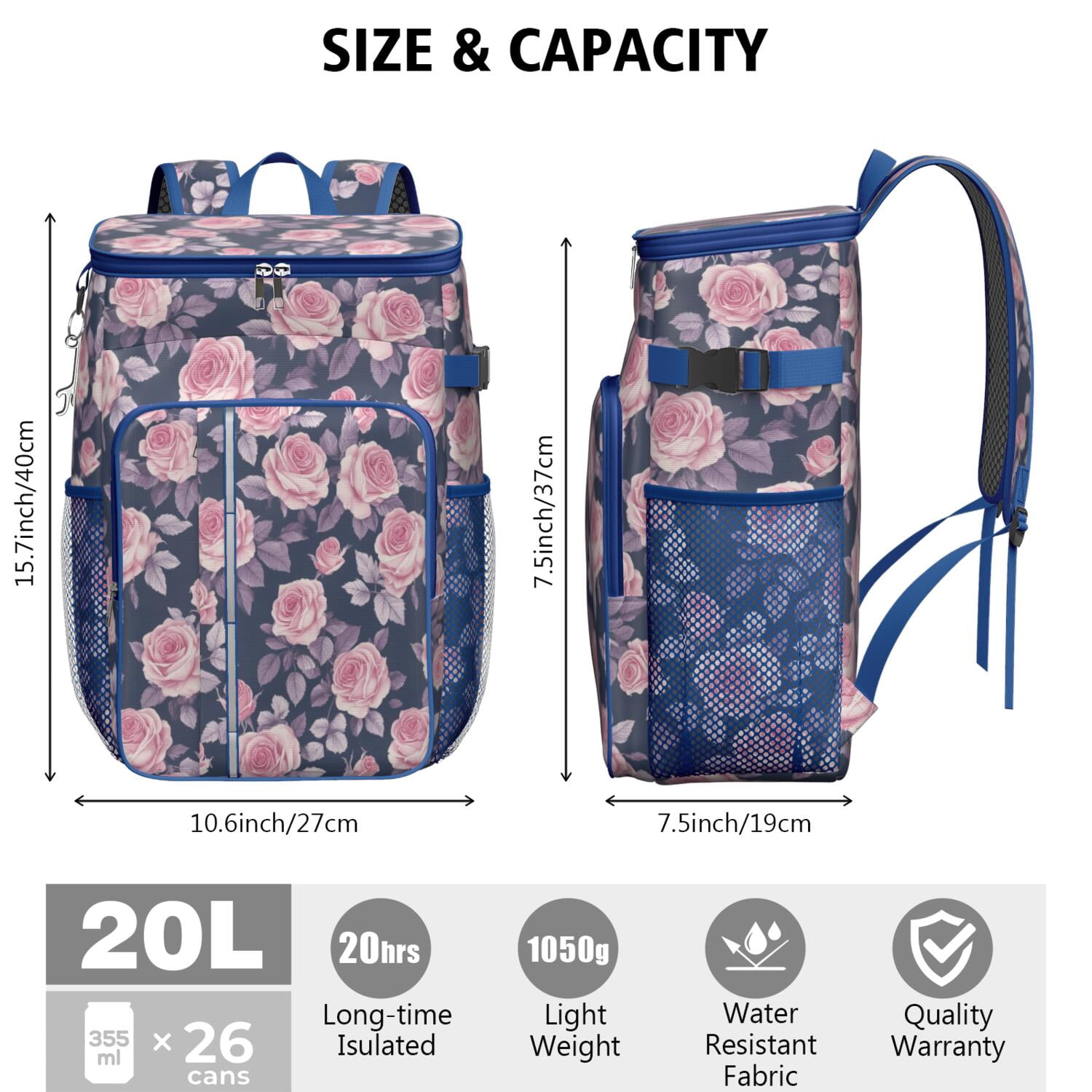 Travel Cooler Bag - Pioneer Flower Camping Beer Cooler Backpack with Bottle Opener- Waterproof Insulated Picnic Backpacks - Cooler Bag for Beach
