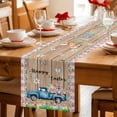 thumbnail image 5 of Happy Easter Table Runner - 108 Inch Long Vintage Blue Truck Bunny Duck Wooden Grain Cotton and Linen Blended Dress Scarves Farmhouse Table Runner for Kitchen Dining, Coffee Table, 13" x 108", 5 of 8