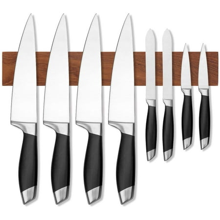 FFIY Bande de couteau magnétique en bois de teck 15 pouces, porte-couteau  magnétique support mural pour organiser la cuisine, nouvelle mise à niveau,  puissant aimant continu