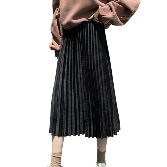 BEAUKEY Midi Skirt for Women Junior Girl Elastic High Waist Pleated Skirt