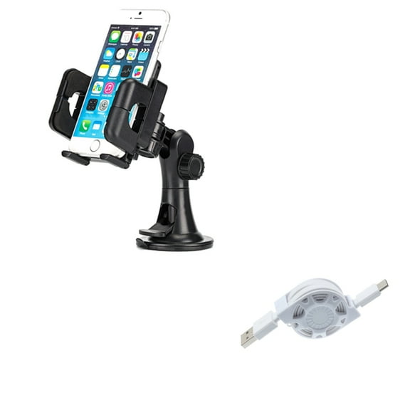 USB Cable + Car Mount for Motorola One 5G Ace Phone - Retractable Type-C Charger Power and Dash Windshield Holder Cradle Combo for Motorola One 5G Ace