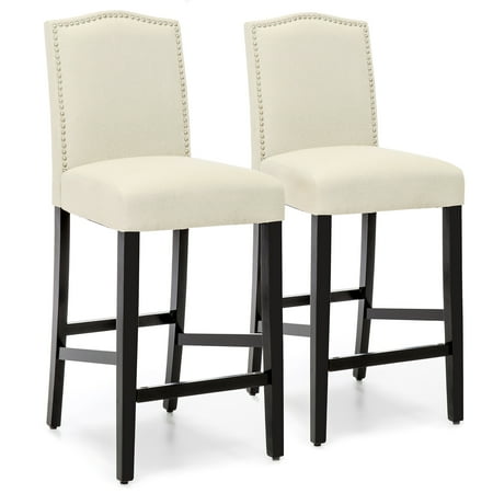 Dining Room Office Bar Stool - Best Choice Products Set of 2 30in Contemporary Faux Leather Counter Height Armless Backed Accent Breakfast Bar Stool Chairs for Dining Room, Kitchen, Bar w/ Studded Nail Head Trim - Ivory