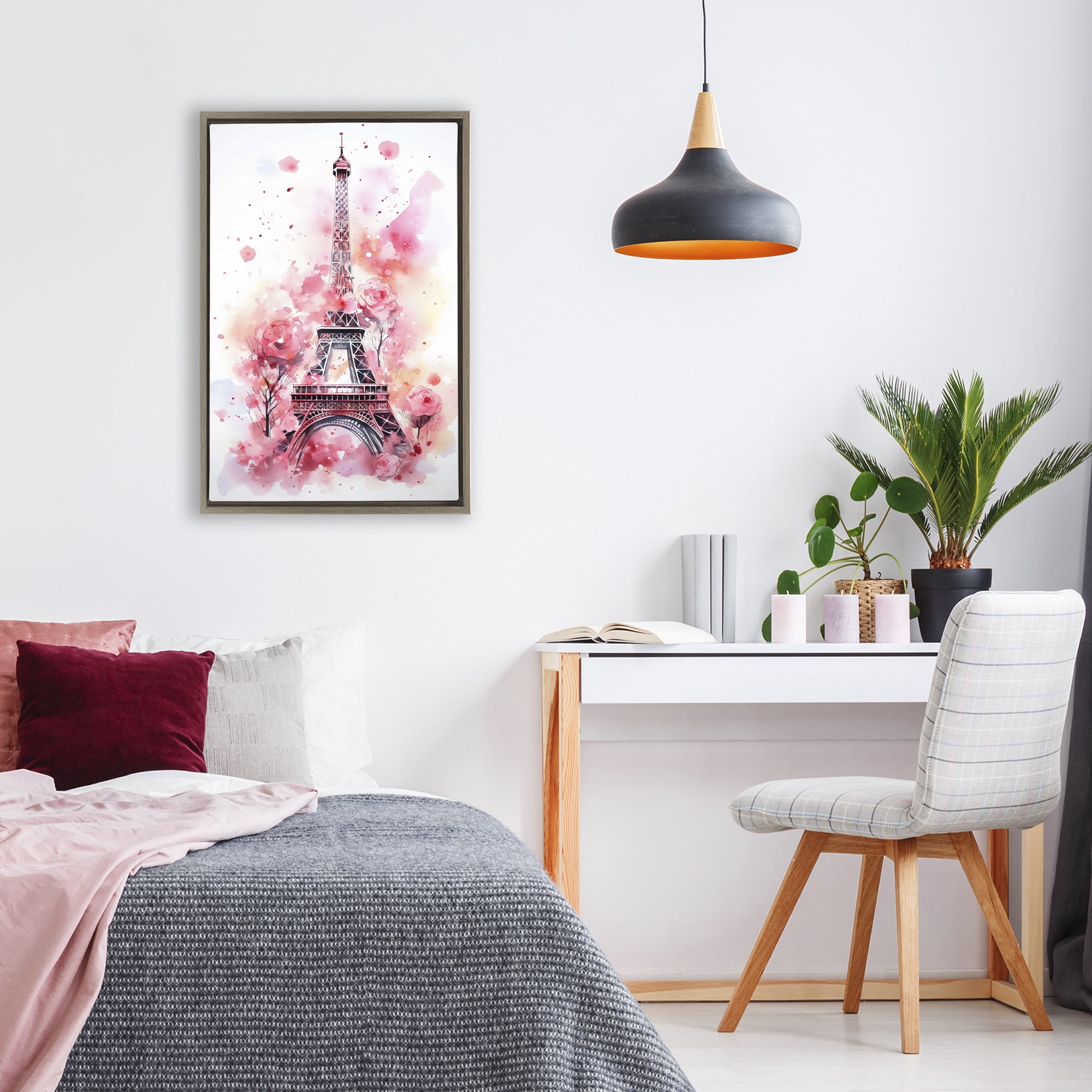Stupell Industries Eiffel Tower In Roses Brown Framed Floater Canvas Wall Art, design by Creative Studio