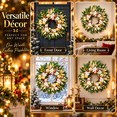thumbnail image 5 of 24 Inch Christmas Wreath for Front Door, Artificial Holiday Wreath with White Flowers, Gold Ornaments, Pinecones and Berries, 5 of 8