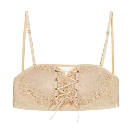 

TALENT Bra Strapless Lace Drawstring Bandeau For Daliy Push Up Sponge Bra With Detachable Strap For Wedding Party Fall-Off-Proof(Skin Color 38/85d)