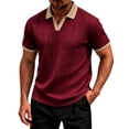 thumbnail image 3 of Mens Knitted Polo Shirts Jacquard Textured Short Sleeve Golf Tees V Neck Collared Casual Polo Shirt, 3 of 7