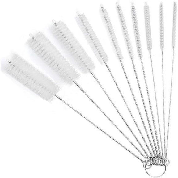 10-Piece Stainless Steel Straw Cleaning Brush Set, 8.2" Long Nylon Bristle Tube Brushes for Reusable Straws, Water Bottles, Tumblers