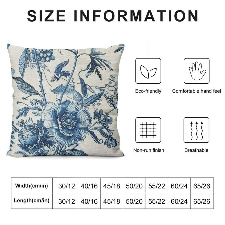 Creowell Spring Floral Leaves Pillow Covers for Chinoiserie