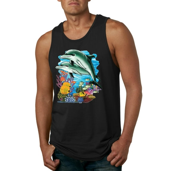 Pair of Dolphins Swimming in Ocean Animal Lover Mens Graphic Tank Top, Black, Small