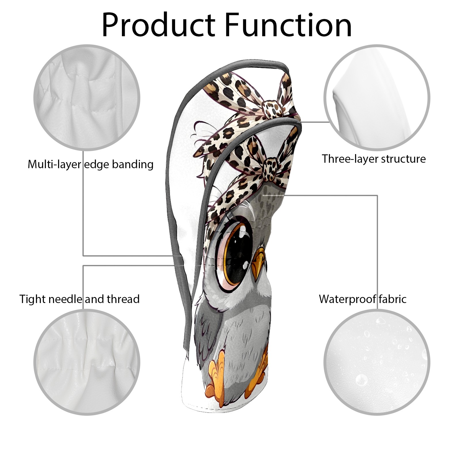 Golf Club Covers, Owl Premium PU Leather Driver Hybrid Putter Head Covers with Velvet Lining, Waterproof Golf Gifts for Men Women