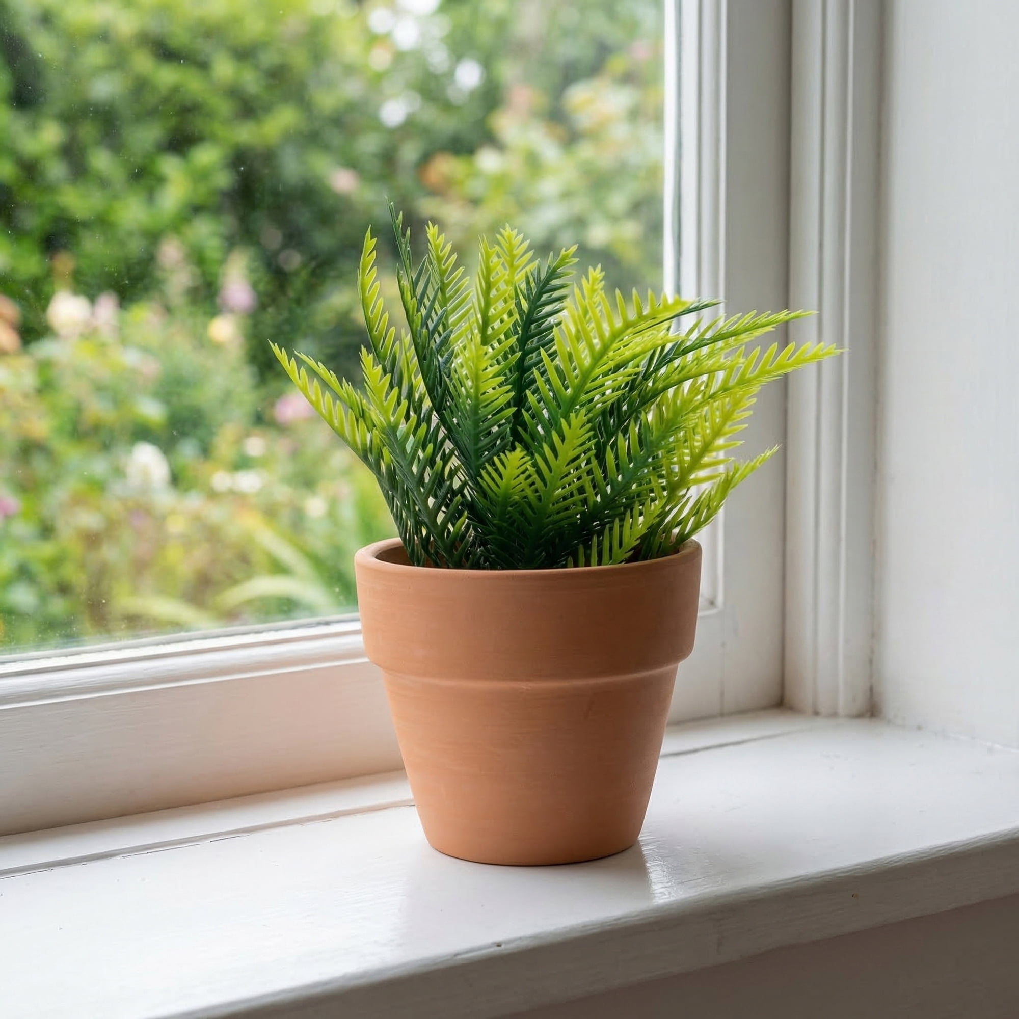 Unique Bargains 2Pcs Artificial Sago Palm Plant in Ceramic Pot 6.3" Light Green