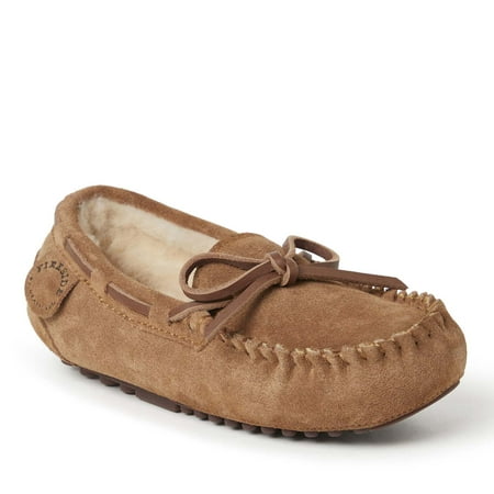 Fireside By Dearfoams Kid's Parke Genuine Shearling Moccasin Slipper