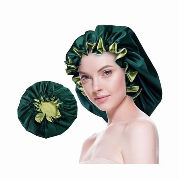 wonima11 Silk Bonnet for Sleeping Satin Bonnets Double Layer Reversible Hair Cap Bonnet for Women Long Curly Braid Hair (Dark Green)
