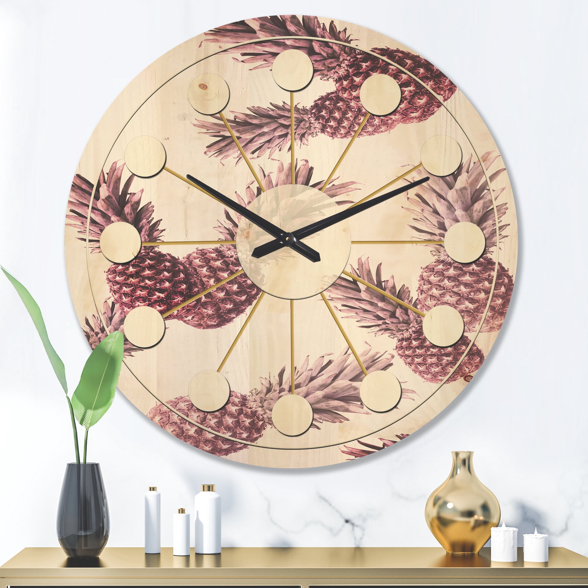 Designart 'Pineapple Summer Bliss Retro III' Mid-Century Modern Wood Wall Clock
